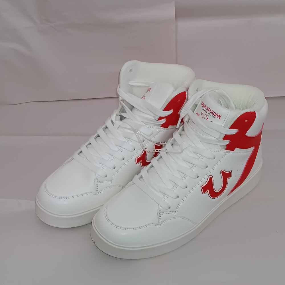 True Religion White and Red High-Top Sneakers